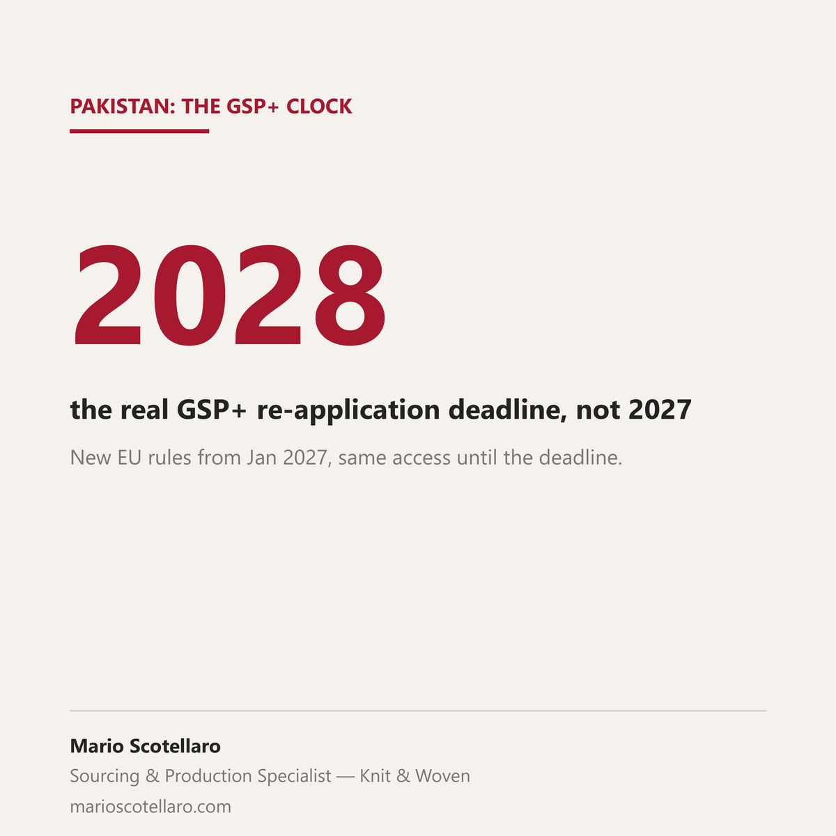 Stat graphic: Pakistan's GSP+ re-application deadline is the end of 2028, not 2027
